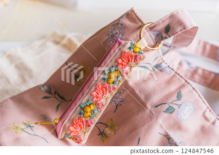Bag charms made with Indian embroidered ribbons Bag charms made with Indian embroidered ribbons 124847546
