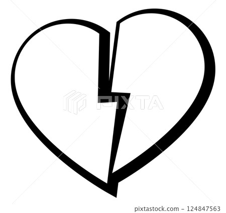 broken heart shape symbol, vector silhouette illustration of black and white heart cut in half isolated on white 124847563
