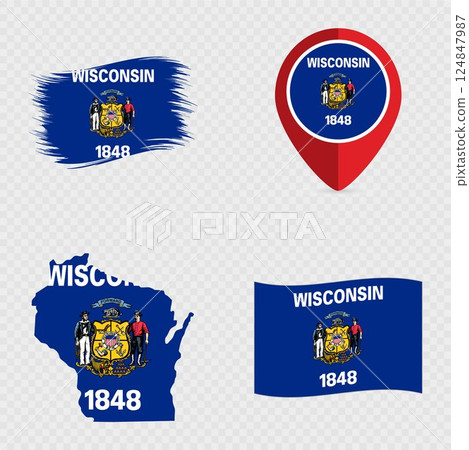 Wisconsin State Flag Icon Set. 124847987