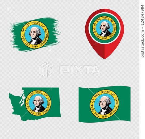 Washington State Flag Icon Set. 124847994