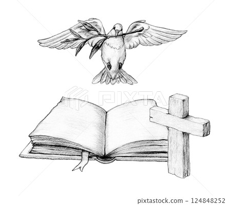 Holy book with cross and dove Holy book with cross and dove 124848252