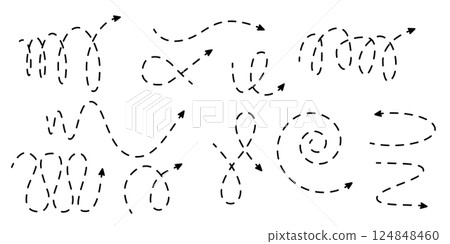 Set of cartoon style spiral dash arrows Set of cartoon style spiral dash arrows 124848460