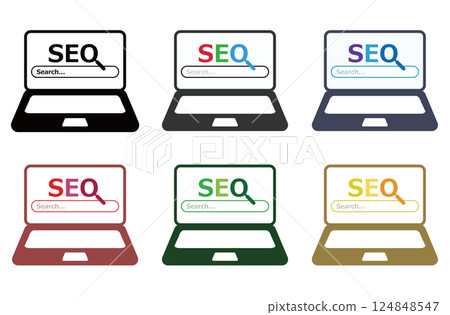 SEO 圖示筆記型電腦套裝 SEO 圖示筆記型電腦套裝 124848547