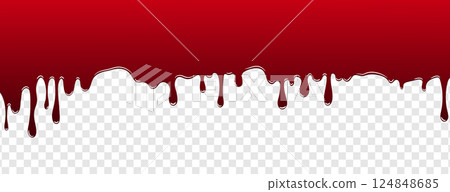 Flowing dripping blood on transparent background. Flowing blood stains, splash splatter. Vector illustration Flowing dripping blood on transparent background. Flowing blood stains, splash splatter. Vector illustration 124848685
