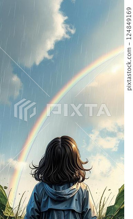背景素材_仰望彩虹的女孩 124849169