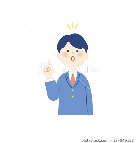 Male student in blazer, looking up and pointing, upper body 124849198