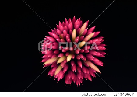 Instantaneous creation of three-dimensional red and gold fireworks floating in the black night 124849667