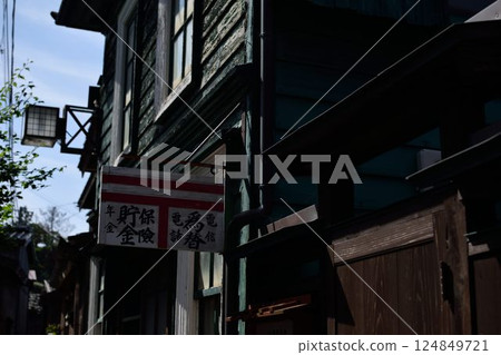 舊街區仍保留著昭和時代的復古金融招牌和建築外觀 舊街區仍保留著昭和時代的復古金融招牌和建築外觀 124849721