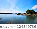 Blue skies and tranquil coastal scenery over the Sado inlet 124849736