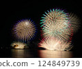 A series of colorful fireworks bursting into the midnight sky 124849739