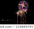 A series of colorful fireworks bursting into the midnight sky 124849745