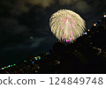 A series of colorful fireworks bursting into the midnight sky 124849748