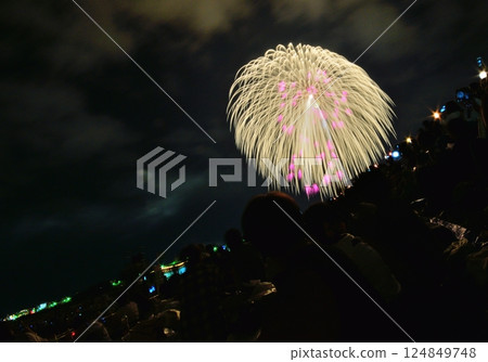 A series of colorful fireworks bursting into the midnight sky 124849748