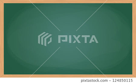 Realistic green chalkboard with wooden frame isolated on white background. Blank school chalkboard for class or restaurant menu 124850115