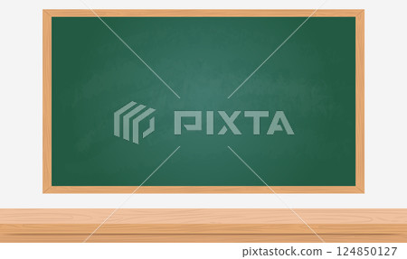 Realistic green chalkboard with wooden frame isolated on white background. Blank school chalkboard for class or restaurant menu 124850127