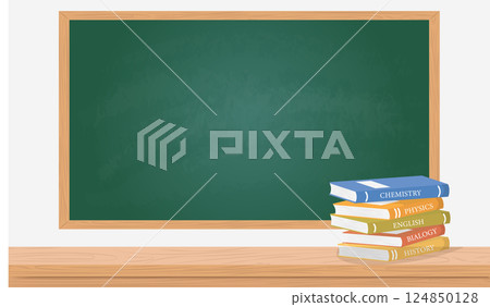 Realistic green chalkboard with wooden frame isolated on white background. Blank school chalkboard for class or restaurant menu Realistic green chalkboard with wooden frame isolated on white background. Blank school chalkboard for class or restaurant menu 124850128