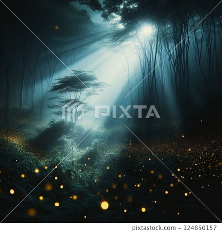 The light of the fireflies faintly illuminating the darkness The light of the fireflies faintly illuminating the darkness 124850157