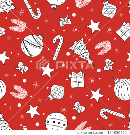 Seamless Christmas Ornament Pattern ,Vector 124850221