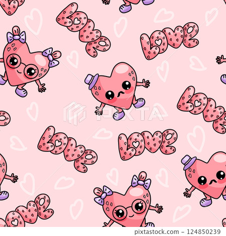 Seamless Valentino Day pattern on a pink background 124850239