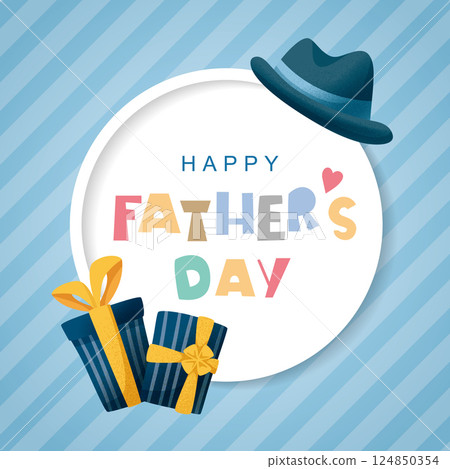 White round frame, men's hat, gift box hand drawing, father's day, birthday and children's day, wide and wide announcement sea report, material sheet 124850354