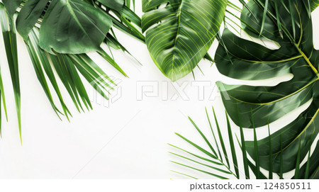 Palm and Monstera Leaf Frame Layout 124850511