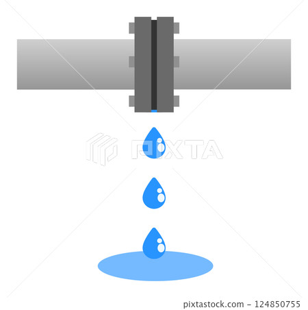 Illustration of a flange leaking due to a fault in piping or water pipes Illustration of a flange leaking due to a fault in piping or water pipes 124850755