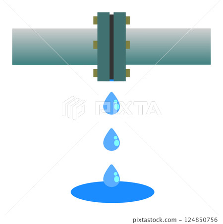 Illustration of a flange leaking due to a fault in piping or water pipes Illustration of a flange leaking due to a fault in piping or water pipes 124850756
