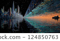 Fantastic cyberpunk style illustration material under the starry sky with huge structures and futuristic cities 124850763