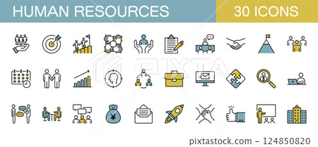 與人員、人力資源開發和人力資源相關的顏色圖示集 124850820