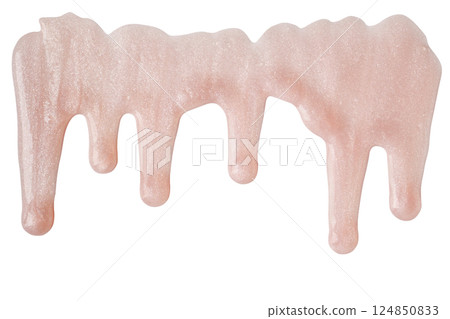 Pink Cosmetic Shimmer sample texture drips down on white background 124850833