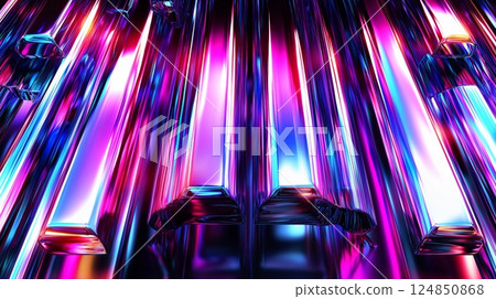 Vibrant abstract neon light reflections in futuristic geometric design 124850868