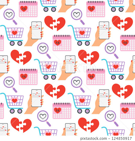 valentines day seamless pattern with cartoon elements 124850917