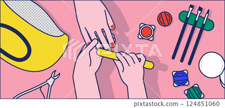 Gel nail treatment. Vector illustration. Gel nail treatment. Vector illustration. 124851060