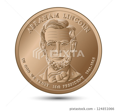 United States one cent or penny, President Abraham Lincoln on obverse. American money. Vector illustration. 124851066