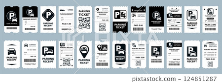 Editable Parking Zone Ticket and Permit Vector Set for Car Parking Areas Editable Parking Zone Ticket and Permit Vector Set for Car Parking Areas 124851287