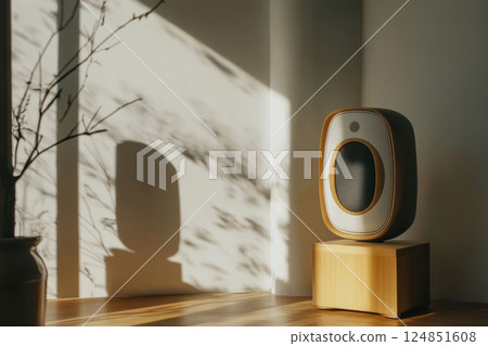 Elegant Audio Speaker in Sunlit Minimalist Room Elegant Audio Speaker in Sunlit Minimalist Room 124851608