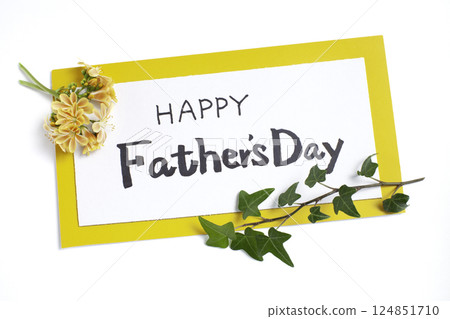 Father's Day handwritten message board decorated with plants 124851710