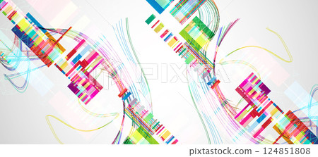 Abstract colorful background with different elements and lines. Color chaos. Vector illustration. 124851808