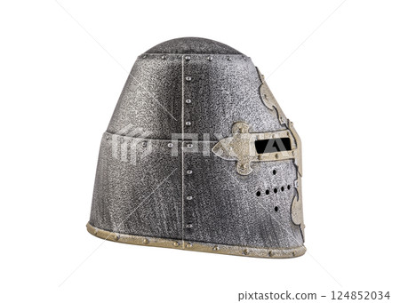 Medieval knight helmet isolated on white background with clipping path 124852034