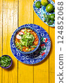 Delicious Pozole soup served in a colorful bowl with fresh toppings for Mexican Independence Day celebrations 124852068