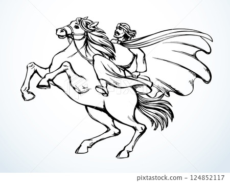 Vector drawing. Man on the horse Vector drawing. Man on the horse 124852117