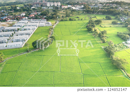 Land plot in aerial view and concept of real estate or property. Land plot in aerial view and concept of real estate or property. 124852147