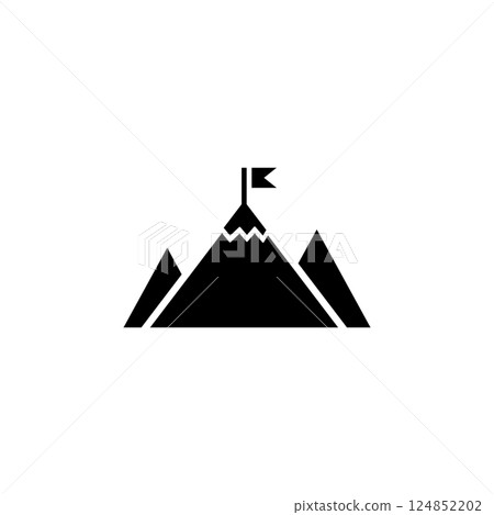 Achievement Top Point, Mountain Goal Flag Solid Flat Vector Icon Isolated on White Background Achievement Top Point, Mountain Goal Flag Solid Flat Vector Icon Isolated on White Background 124852202
