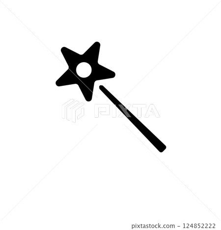 Magic Wand with Star Sparkle, Stick Wizard Solid Flat Vector Icon Isolated on White Background 124852222