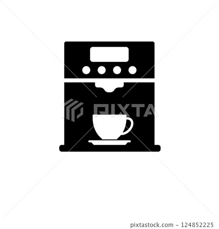 Professional Coffee Machine, Latte Maker Solid Flat Vector Icon Isolated on White Background 124852225