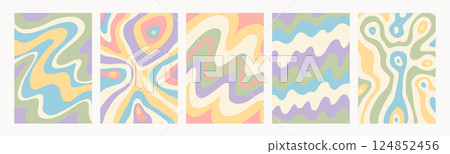 Groovy backgrounds with liquid paint patterns. Abstract psychedelic pattern set. Trendy wavy vector textures in abstract y2k style. Vector graphic for posters and art prints. Groovy backgrounds with liquid paint patterns. Abstract psychedelic pattern set. Trendy wavy vector textures in abstract y2k style. Vector graphic for posters and art prints. 124852456