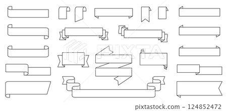 簡單的絲帶向量插圖集。滾動帶有複製空間的絲帶框架,背景為白色。 簡單的絲帶向量插圖集。滾動帶有複製空間的絲帶框架,背景為白色。 124852472