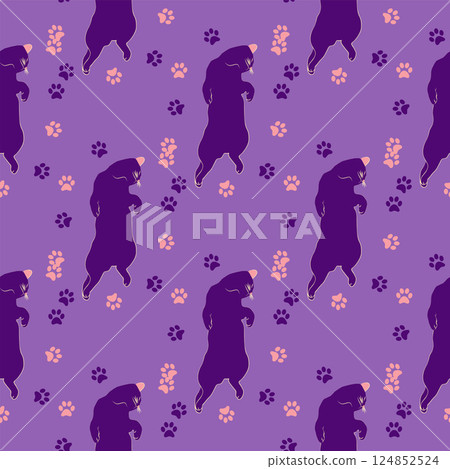 Mystical seamless pattern of cats in boho style, silhouette collection. Witchcraft and magic 124852524