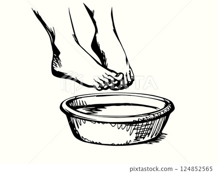 Vector drawing. Feet at the bowl 124852565