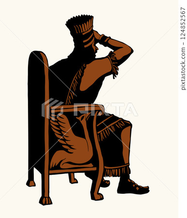 Vector drawing. The king looks at the youths in the oven 124852567